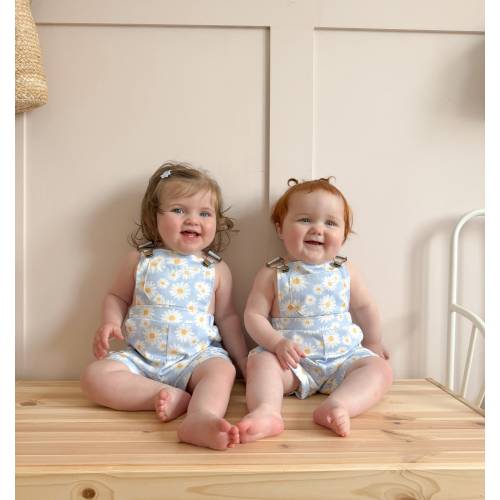 Baby& Toddler Blue Daisy Dungarees , Girl Floral Spring Overalls , Girl Summer Outfit, Toddler Girl Floral Romper