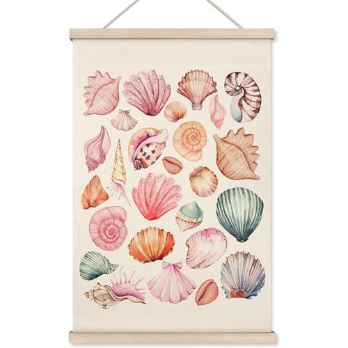 HRQKO Pink Coastal Cowgirl Decor Poster Hanger Frame, Seashell Wall Decor, Preppy Wall Decor, Preppy Room Wall Art with Wooden Frames, Shells Wall Hanging Banner Decor for Teen Girls Room, 16x24 inch