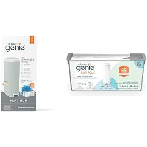 Bundle of Diaper Genie Platinum Pail (Sage Green) + Easy Roll Refill (18 Bags)