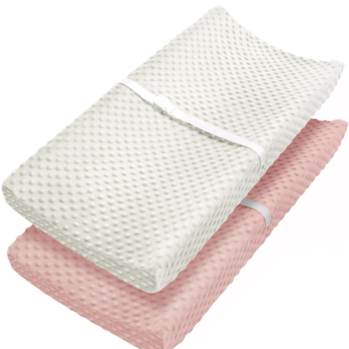 Babebay Changing Pad Cover, Ultra Soft Minky Dots Plush Changing Table Covers for Baby Boys and Girls, Breathable, 2 Pack (Peach Pink & Lily White)