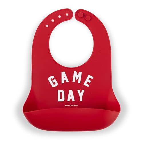 Baby Bib for Eating by Bella Tunno, Waterproof Silicone Bib with Large Food Catcher, Adjustable Fit for Babies 4-12 months & Toddlers 1-3 Years, Boys & Girls, Game Day
