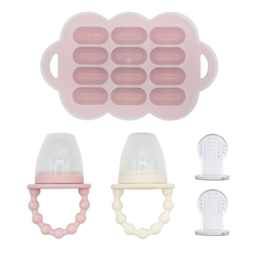 WeeSprout Baby Food Feeder Set - 2 Silicone Feeders & Reusable Freezer Tray with Lid - BPA-Free Fresh Fruit & Veggie Pacifier for Babies & Toddlers - Double as Teething Toys - Dishwasher Safe