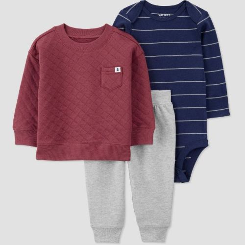 Carter's Just One You®️ Baby Boys' Quilted 3pc Top & Bottom Set - Red/blue Newborn