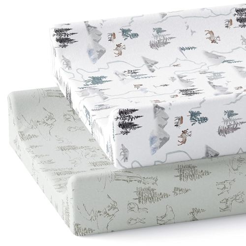 Sorrel + Fern Baby Changing Pad Cover 2-Pack for Boys, Girls (Arctic Journey) - Premium Fitted Sheets Baby Diaper Changing Table Cover - Buttery Soft Cotton Blend