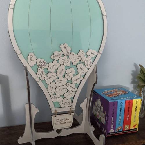Alternative Guestbook Sign Drop box guest book wood Air Balloon Basket Baby Shower Wedding guestbook Hot Air Balloon Clouds guest book