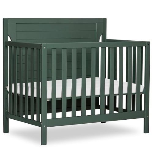 Dream On Me Bellport 4-in-1 Convertible Mini Baby Crib, Compact Design in Safari Green, GreenGuard Gold & BSA, Non-Toxic, Pinewood, Converts to Mini Daybed & Twin Bed, 1″ Mattress Pad