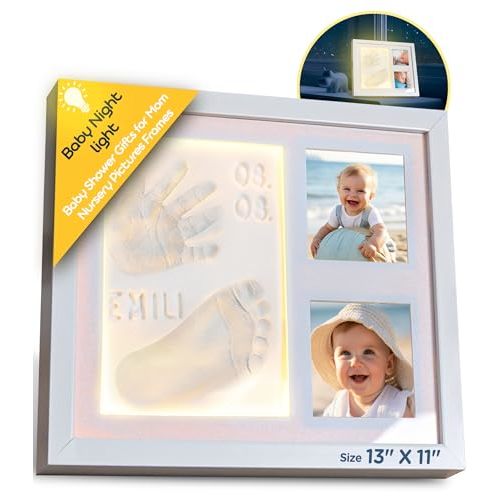 Baby footprint kit with LED night light - Hand and foot prints - Newborn - Baby shower gifts - Newborn essentials - Memory frame - Room decoration - Memory frame with clay hand prints - New XL size