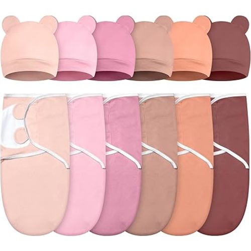 Ramede 6 Pack Baby Swaddle Blanket with Hats Sleep Swaddle for 0-3 Months Newborn Sacks Soft Cotton Wearable for Boy Girl