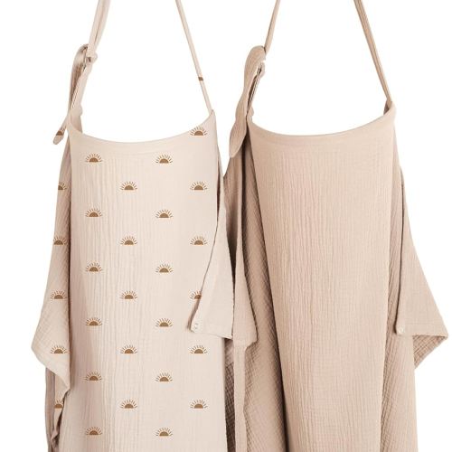 Konssy 2-Pack Muslin Nursing Cover Up for Breastfeeding Moms with Rigid Hoop, 100% Cotton, Lightweight & Breathable Breastfeeding Cover, Adjustable & Comfort