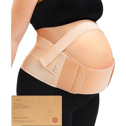2-in-1 Maternity Belly Bands for Pregnant Women - Easy to Use Pregnancy Belly Support Band for Back, Pelvic, Hip, Adjustable Maternity Belt Support, Comfortable & Soft (Classic Ivory, One Size)