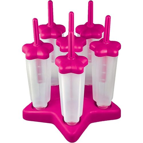 Tovolo Popsicle Molds with Sticks (6-Pack, Star Pop) - Reusable Ice Pop Molds & Sticks for Homemade Ice Pops & Frozen Snacks - Popsicle Maker with Stand, Dishwasher Safe & BPA-Free - Fushia