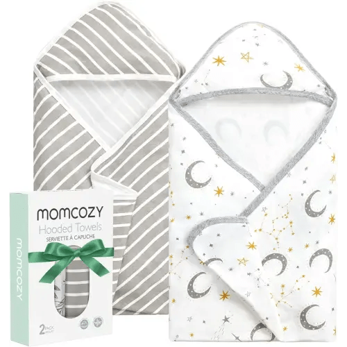 Momcozy Baby Hooded Towel, 2 Pack Cotton Bath Towel for Boy or Girl, Super Soft Baby Towel with Original Design, Shower Gifts for Newborn (28 X 28 Inch, Starry Sky)