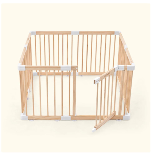 HARPPA Wooden Baby Gate Playpen | Non-Toxic Foldable DIY Adjustable Play Yard for Infants & Toddlers – Natural Finish Baby Fence for Small & Large Spaces