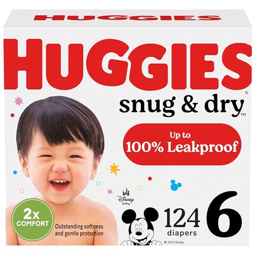 Huggies Size 6 Diapers, Snug & Dry Baby Diapers, Size 6 (35+ lbs), 124 Count (2 Packs of 62, Packaging May Vary