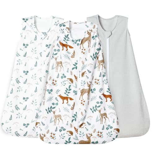david's kids 3 Pack Micro Fleece Baby Sleep Sack 6-12 Months, Soft Baby Wearable Blankets with 2-Way Zipper, Comfy Sleeping Bags for Infant Newborn Boys Girls Neutral, Medium Size, Animal Forest
