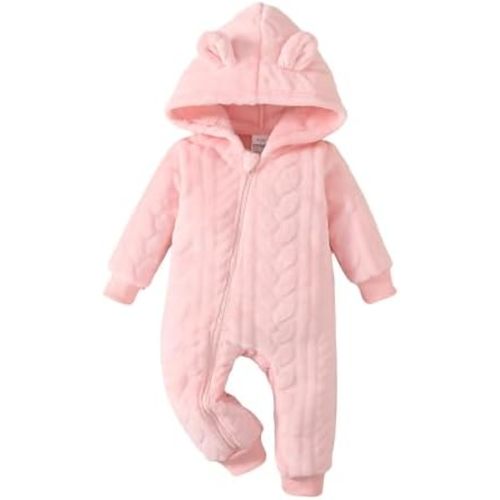 Saeaby Newborn Baby Girl Boy Clothes Fall Winter Infant Long Sleeve Fleece Jumpsuit Romper Hooded Baby Snowsuit Bear Outfit