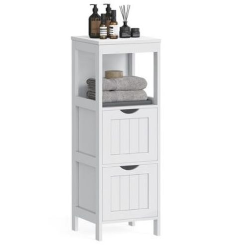 2-Drawer Bathroom Storage Cabinet with Open Shelf, Freestanding Organizer Unit, Modern Design, Green