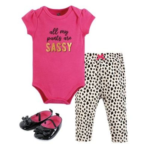 Hudson Baby Infant Girl Cotton Bodysuit, Pant and Shoe Set, Sassy Pants, 6-9 Months