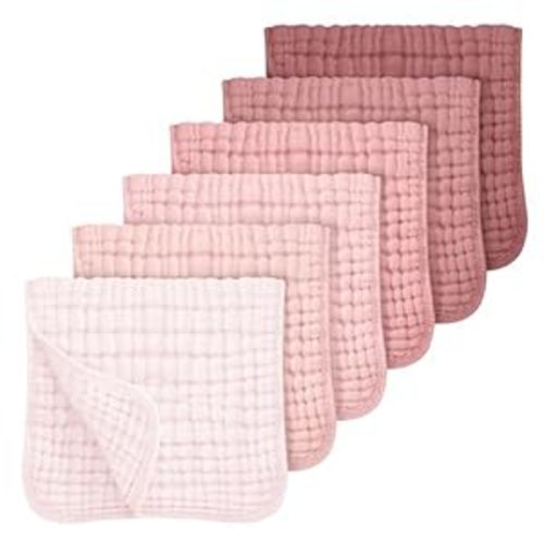Looxii Muslin Burp Cloths 100% Cotton Muslin Cloths Large 20''x10'' Extra Soft and Absorbent 6 Pack Baby Burping Cloth for Boys and Girls Gradient Pink