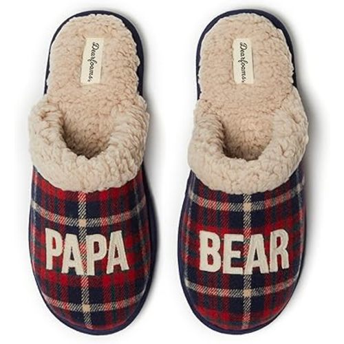 Dearfoams Men's Christmas Gifts for Dad Father Grandpa Matching Family Pajama Papa Bear Slipper