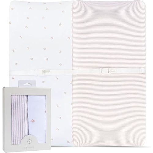 Changing Pad Cover 2 Pack - Baby Changing Pad Cover with 100% Jersey Cotton - Changing Pad Covers for Girls and Boys, Newborn Essentials (Pink Tulip & Stripes)