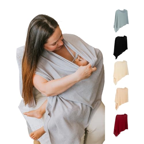 Breathable Nursing Cover Up for Breastfeeding - Privacy Nursing Covers - Improved Ponchy by Gold Mamas - Newborn Essentials Must Haves - TrueGray