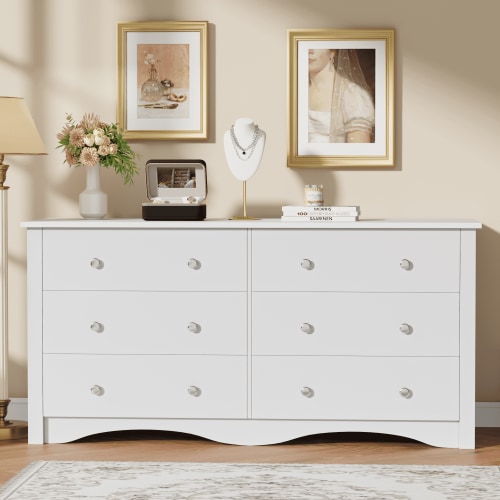 Homall 6 Drawer Wood Dresser Furniture, Double Tier Storage Cabinet for Bedroom & Living Room,White Finish