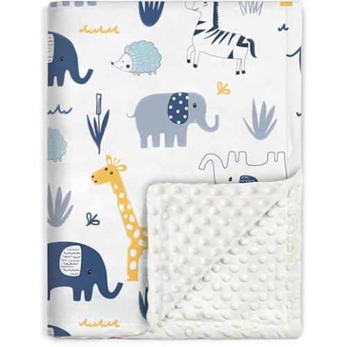 HOMRITAR Baby Blanket for Boys and Girls Soft Minky with Double Layer Dotted Backing, Cute Woodland Animals Printed 30 x 40 Inch Receiving Blanket