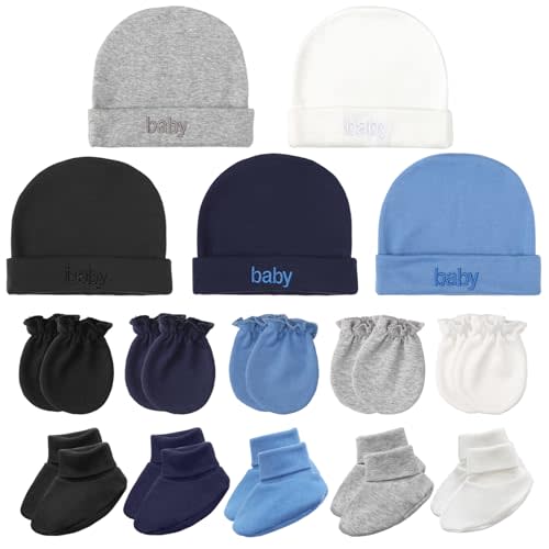 BQUBO Newborn Baby Hat Mittens Socks Set Infant Cotton Beanie Gloves Thick Warm Socks for 0-6 Months Boys Girls
