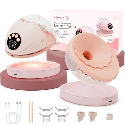 Heated Wearable Breast Pump, Electric Hands-Free Breast Pump with Voice Reminder & Auto-Stop Fuction, 6 Modes/12 Levels Hospital Grade Suction with 3 Flange Sizes, Ultra-Slim for in-Bra Use, 2 Pack