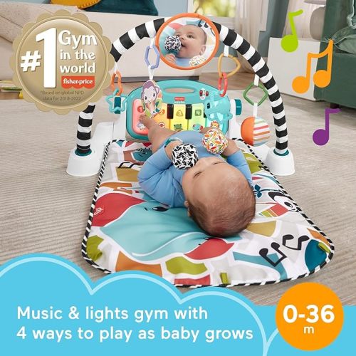 Fisher-Price Baby Gift Set Glow and Grow Kick & Play Piano Gym Blue Playmat & Musical Learning Toy with 2 Rattle Maracas for Newborns Ages 0+ Months