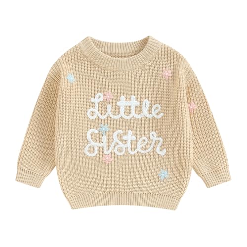 Toddler Baby Girl Boy Long Sleeve Knit Sweater Brothers Sisters Letter Embroidery Round Neck Pullover Fall Winter Tops
