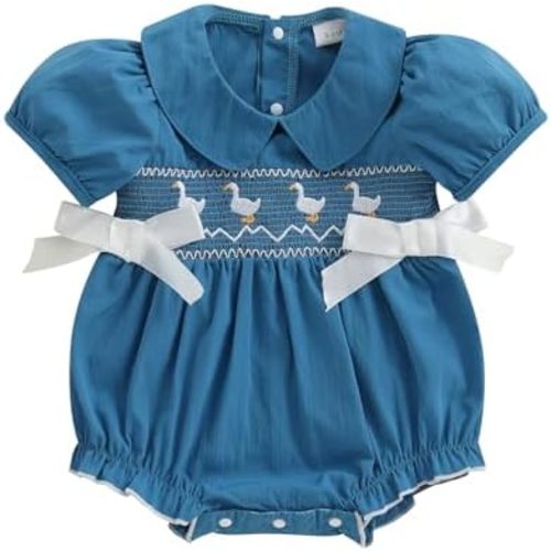 Rompers Baby Girl Summer Clothes Short Puff Sleeve Doll Collar Bubble Romper Infant Toddler Jumpsuit Bodysuit