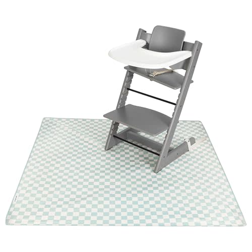 Tiny Twinkle Mess-Proof Splat Mats for Under high Chairs or Table Cover Art Projects for Baby and Toddler - Waterproof, Washable Floor or Table Splash mat 51" x 51" (Sage Checkers)