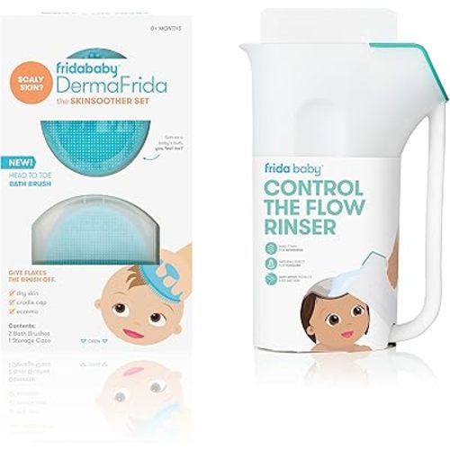 FridaBaby Control The Flow Rinser + DermaFrida The SkinSoother Silicone Brush | Bath Time Essentials