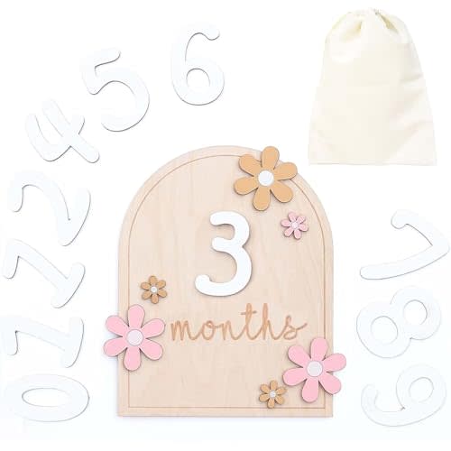 Baby Monthly Milestone Cards, Month Baby Milestone Signs, Perfect Newborn Photography Props to Document Your Baby´s Growth, Newborn Gift for Girl and Boy (Flower)