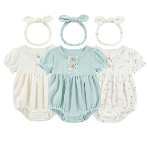 Ruliby Baby Girl Outfit Cotton Bubble Romper Floral Dress Infant Girls Clothes 3-pack