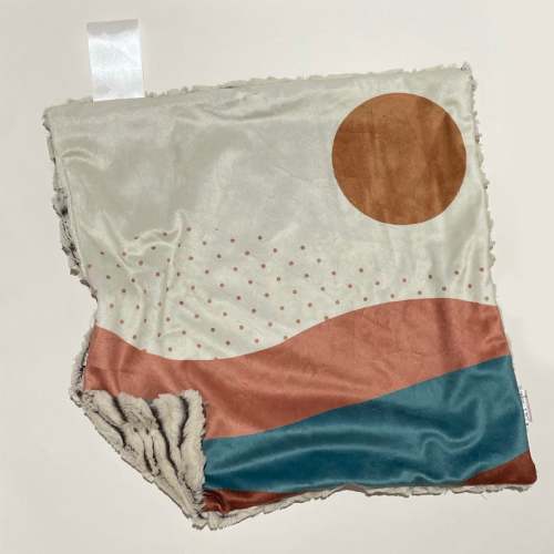 Sun and hills boho lovey, faux fur lovey, security blanket, baby boy lovey, baby girl lovey