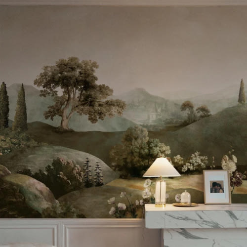 Vintage Meadow | Green landscape wall mural for your living room – belarteSTUDIO