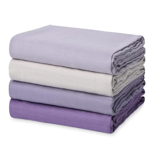 Momcozy Muslin Swaddle Blankets, Soft Silky Baby Swaddle Blankets for Baby Boys & Girls, Breathable and Skin-Friendly Baby Swaddle Blanket, 4-Pack Large 47 x 47 Inches Unisex Baby Blankets