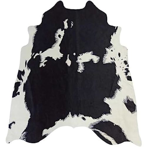 MustMat Western Decor Faux Cow Hide Rug 5.2X4.6 Feet Black and White Animal Print Fur Skin Carpet for Home