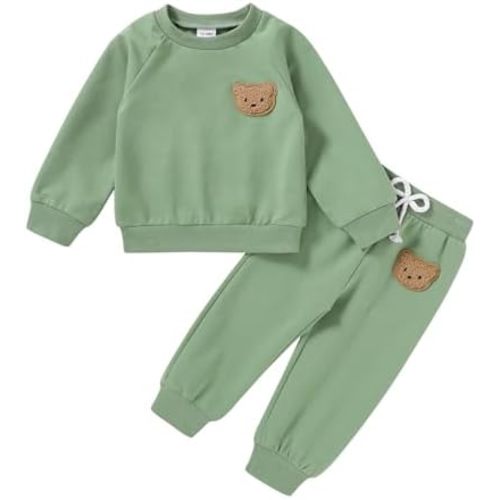 Fall Outfit for Toddler Boy Girl Long Sleeve Bear Sweatshirt Pant Sets Winter Pullover Clothes