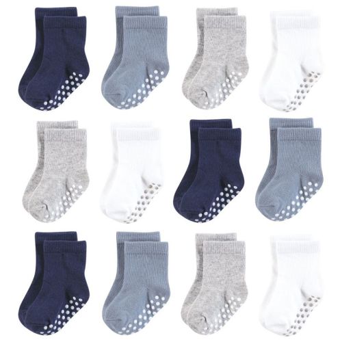 Hudson Baby Infant Boy Cotton Rich Newborn And Terry Socks, Blue Gray Basic, 6-12 Months