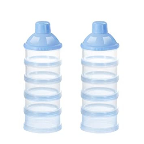 Accmor 2pcs Baby Formula Dispenser On The Go, 5 Layers Stackable Formula Dispenser Formula Containers for Travel, Baby Milk Powder Kids Snack Container, BPA Free, Blue - A-5 layers-2pc