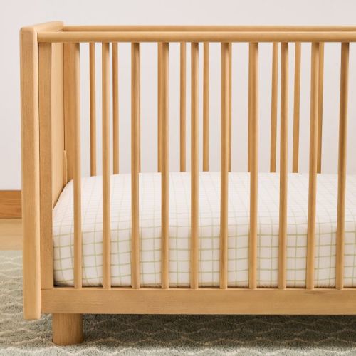Organic Painterly Grid Crib Fitted Sheet - Light sage