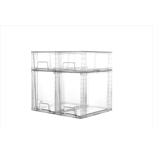 Vtopmart 4 Pack Large Stackable Plastic Storage Drawers, Acrylic Clear Bathroom Closet Undersink Organizer,2 High+2 Small
