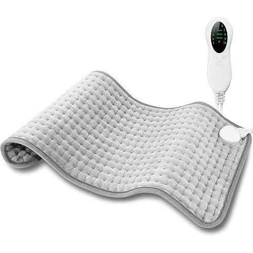Electric Heating Pad for Period Cramps & Back Pain Relief, Valentines & Birthday Gifts for Her Him Mom Dad, Portable Heat Pad for Neck and Shoulders, 10 Heat Settings, ETL Certified, 12"x24", Gray