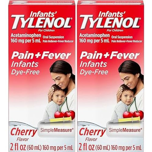 Tylenol Infants Oral Suspension, Dye-Free, Cherry, 2 Fl. Oz (Pack of 2)