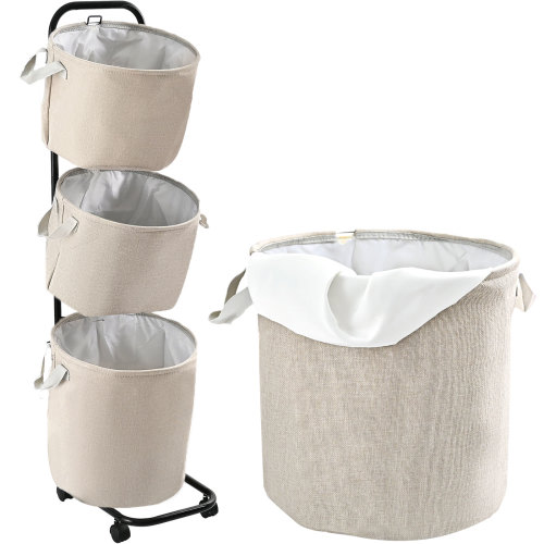 YOUPINS 3-Tier Laundry Hamper Sorter, Laundry Storage Organizer with Wheels Movable Rolling Laundry Baskets Cart, Bathroom Cart Clothes Shelf,Laundry Butler for Bathroom Bedroom Laundry Room, Beige