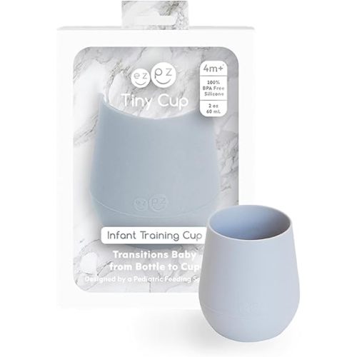 ezpz Tiny Cup (Pewter) - 100% Silicone Training Cup for Infants - 4 months + - Designed by a Pediatric Feeding Specialist - Baby-led Weaning Essentials & Baby Gifts
